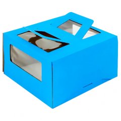 Коробка для торта с ручкой голубая 26х26х13 см 