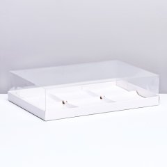 Коробка на 6 муссовых пирожных с прозрачной крышкой Белая 26х17х6 см 9724660